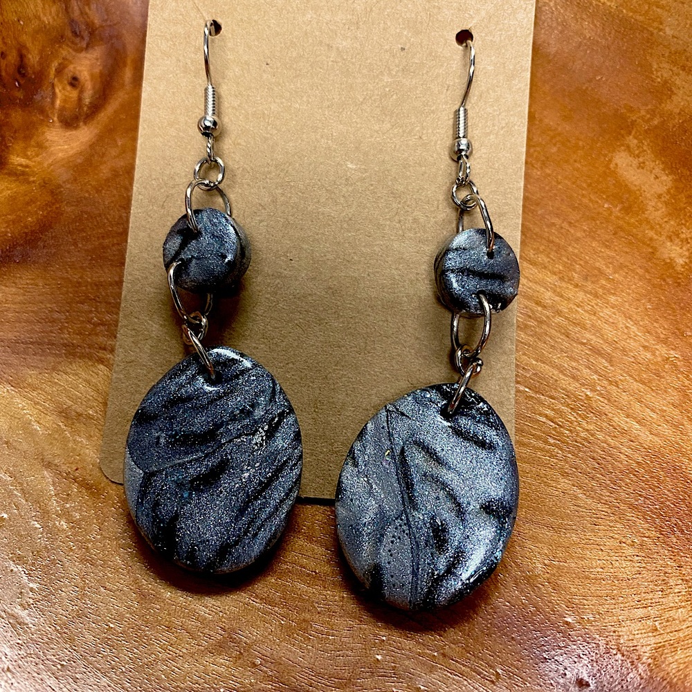 Silver marble w/ blue sparkles Earrings